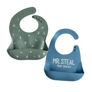Set of 2 Silicone Baby Bibs Mushie Tonno Tots Gray Blue